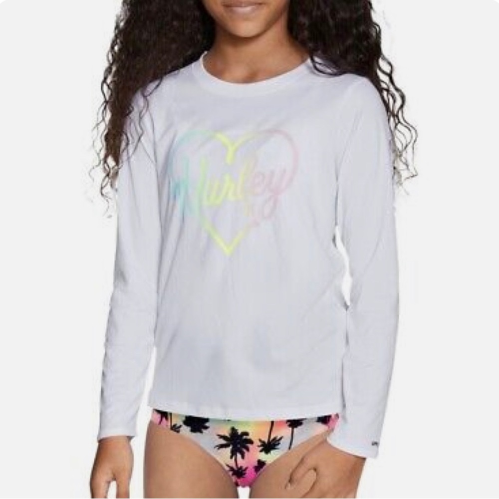Hurley Youth UPF Swim Top/ White Long Sleeve Rash Guard Swim Shirt